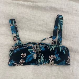 Diane Von Furstenberg DVF West Bikini Swimsuit Top Black Floral Lace-up XS